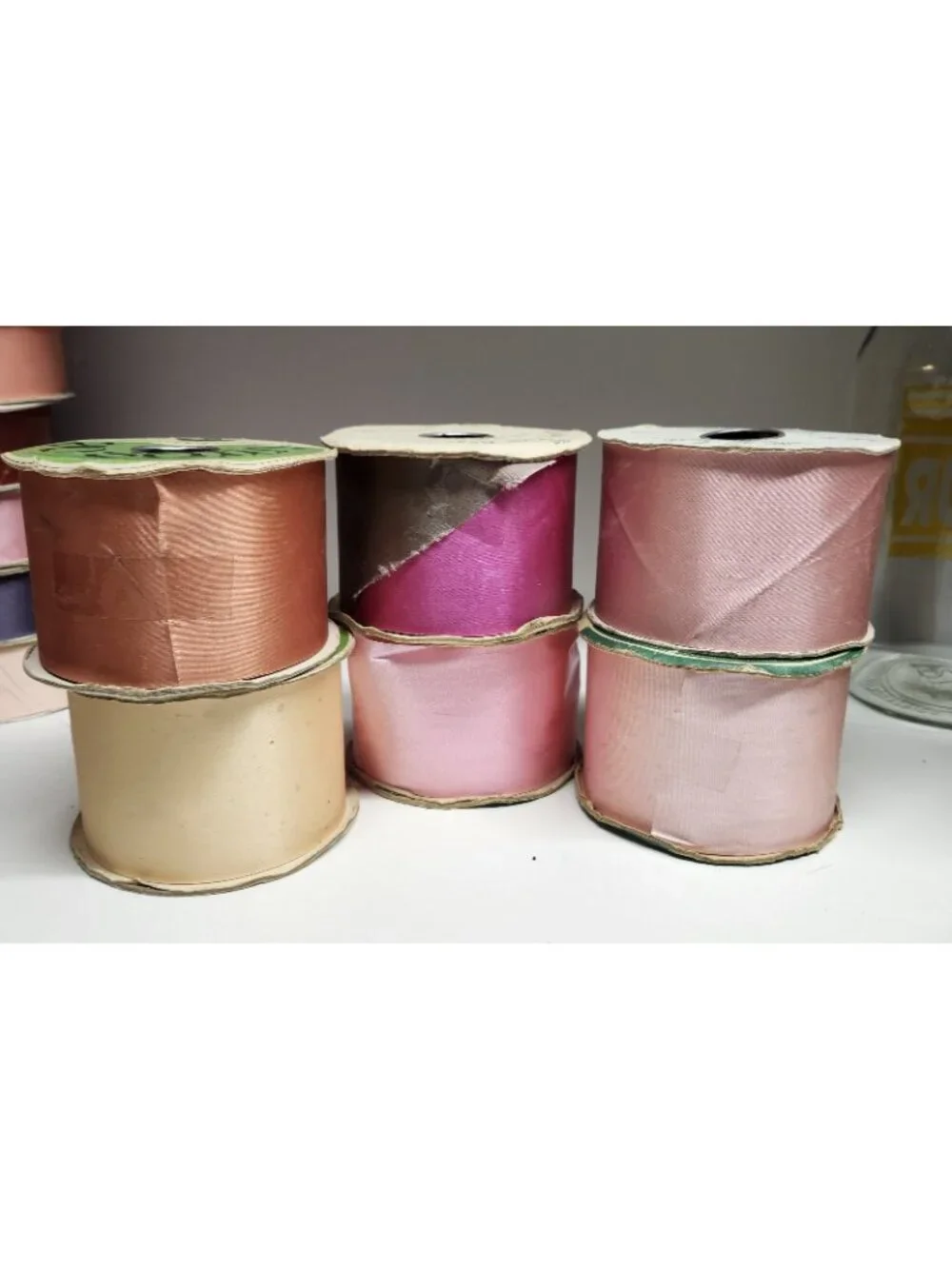 6 Rolls Vintage Florist Ribbon 50 yards Satin Pink Cream Crafts Lot